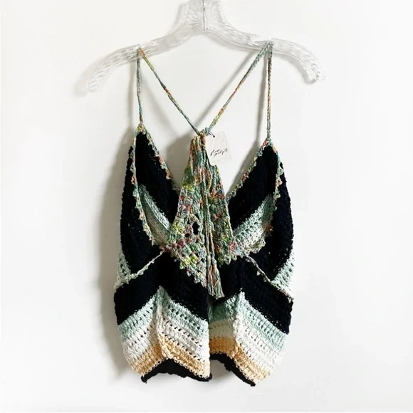 Free People Swim Up tank top blue green open knit sleeveless boho crochet - Picture 11 of 11